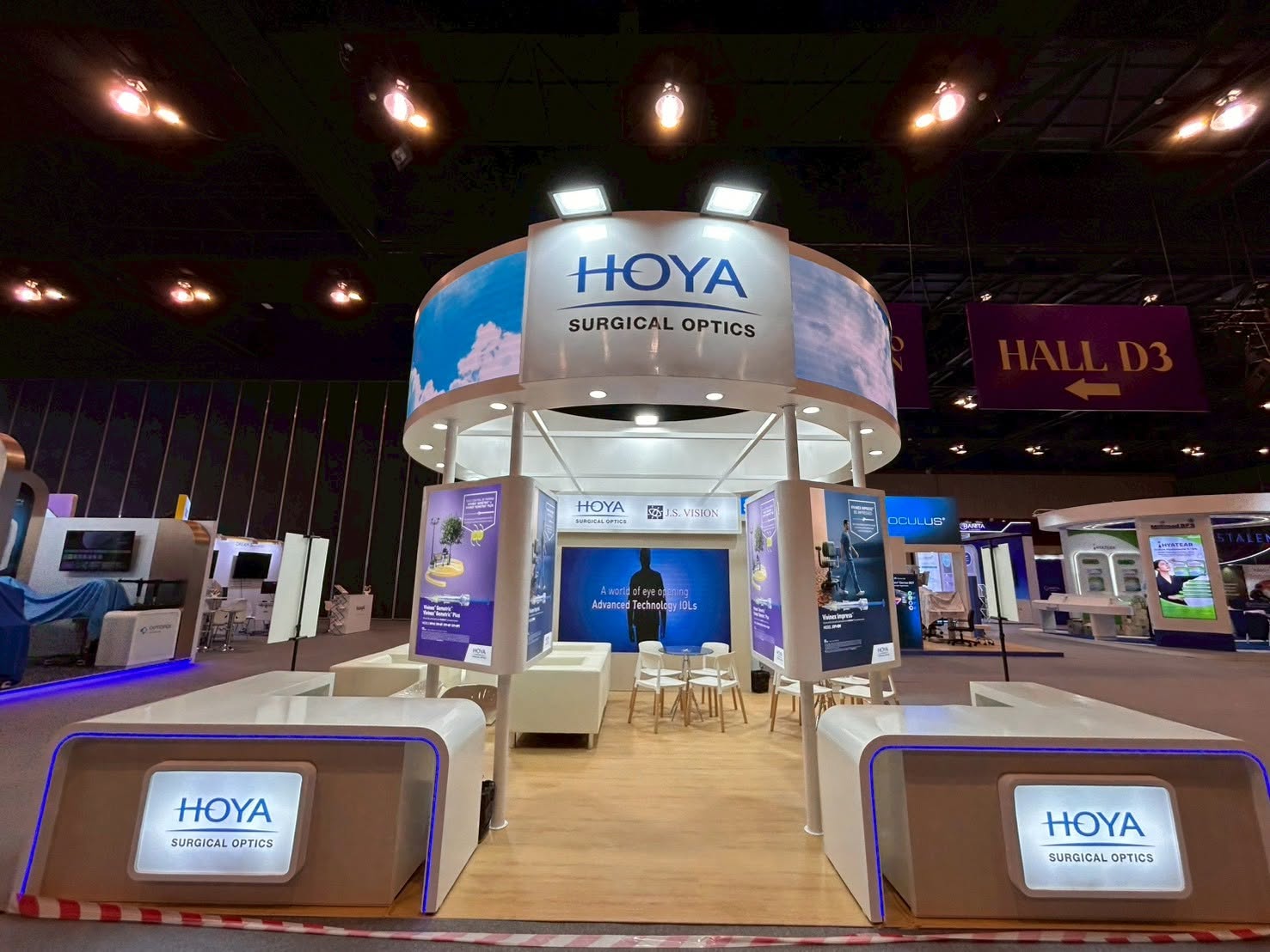 Close view of HOYA booth LED display